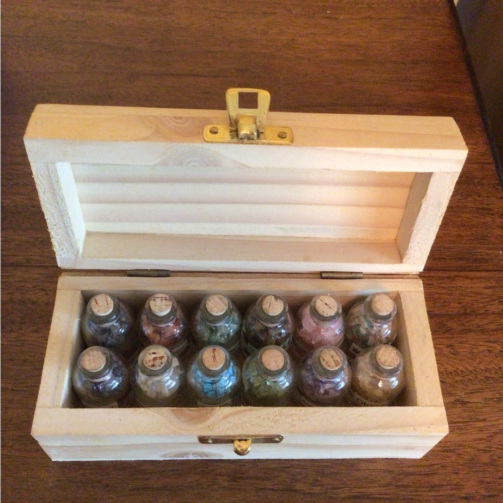 Assorted Gemstones in Glass Jars with Wood Box